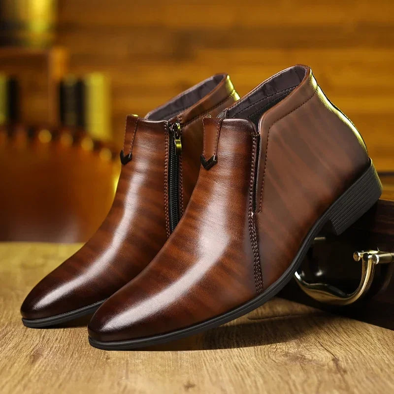 Retro Men Ankle Boots Luxury High-top Men Leather Shoes High Quality Non-Slip Motorcycle Boots Fashion Zipper Men Boots Big Size - Sun Studio