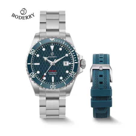 BODERRY Mens Automatic Watches Military Watch Mechanical Wristwatch Titanium Diver 100m Waterproof Sapphire C3 Luminous Sport - Sun Studio
