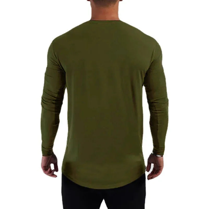 Plain Gym Fitness Bodybuilding Sport T-shirts Mens Casual Long Sleeve Cotton Shirts Cotton Breathable Workout Autumn Clothing - Sun Studio