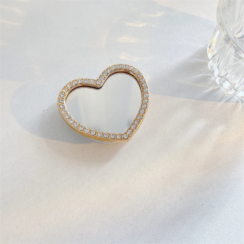 Korean Cute Heart Flower Mirror Griptok Bracket For iPhone 15 14 Samsung Universal Phone Accessories Phone Holder Grip Tok Stand - Sun Studio