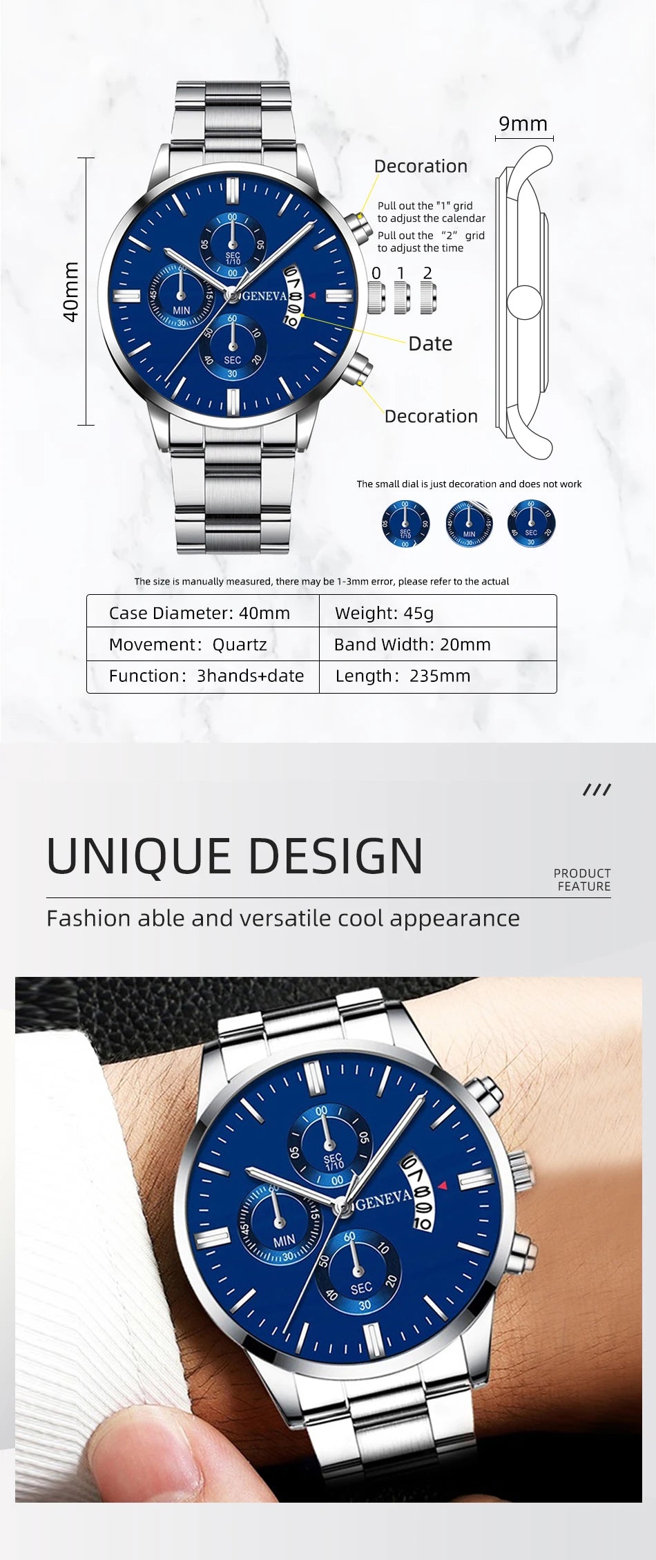 2023 Luxury Fashion Mens Watches Silver Stainless Steel Quartz Wrist Watch Men Business Watch Male Calendar Clock Reloj Hombre - Sun Studio
