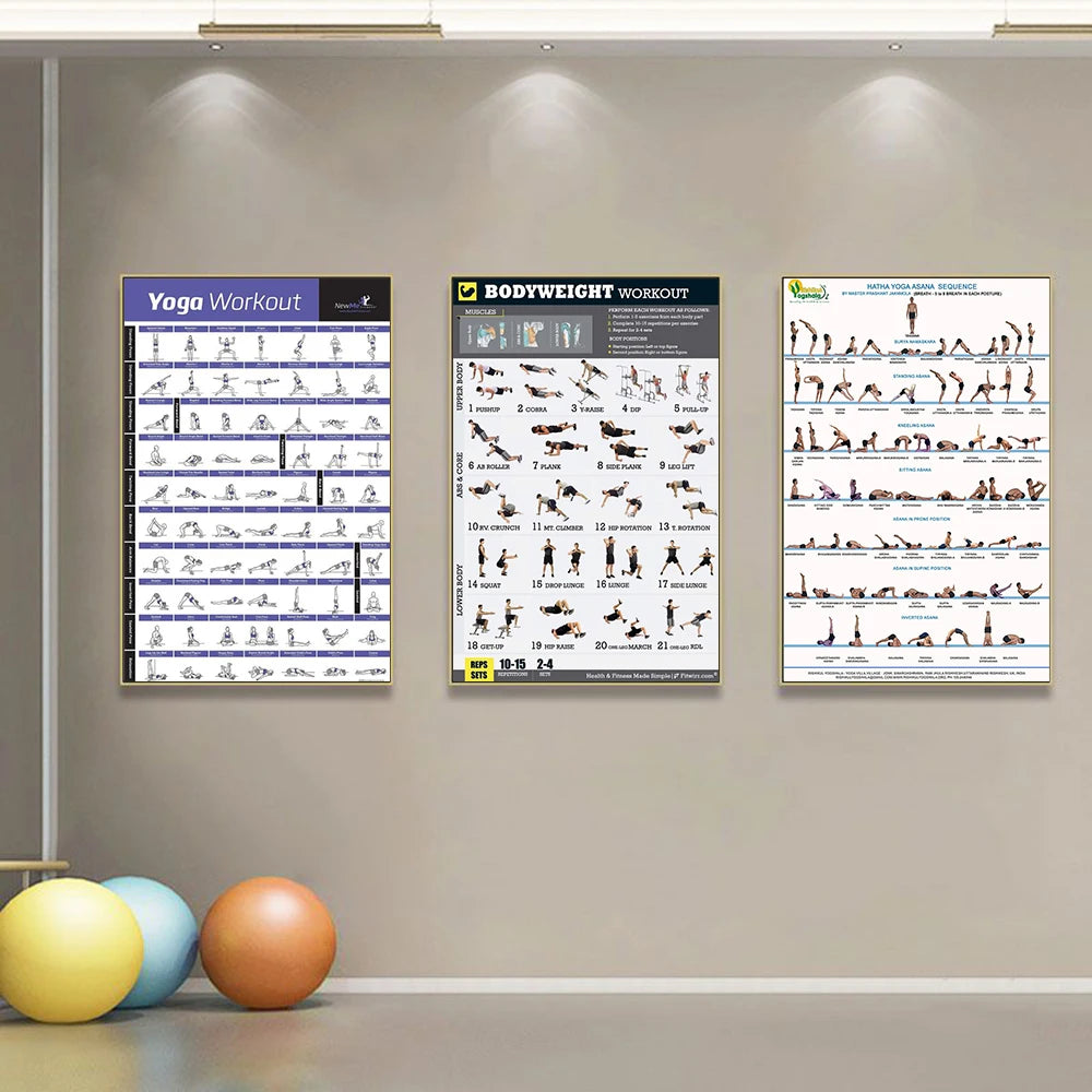 Gym Yoga Studio Workout Detailed Action Chart Pose Canvas Poster Bodybuilding Wall Art Painting Prints Home Room Decor Murals - Sun Studio