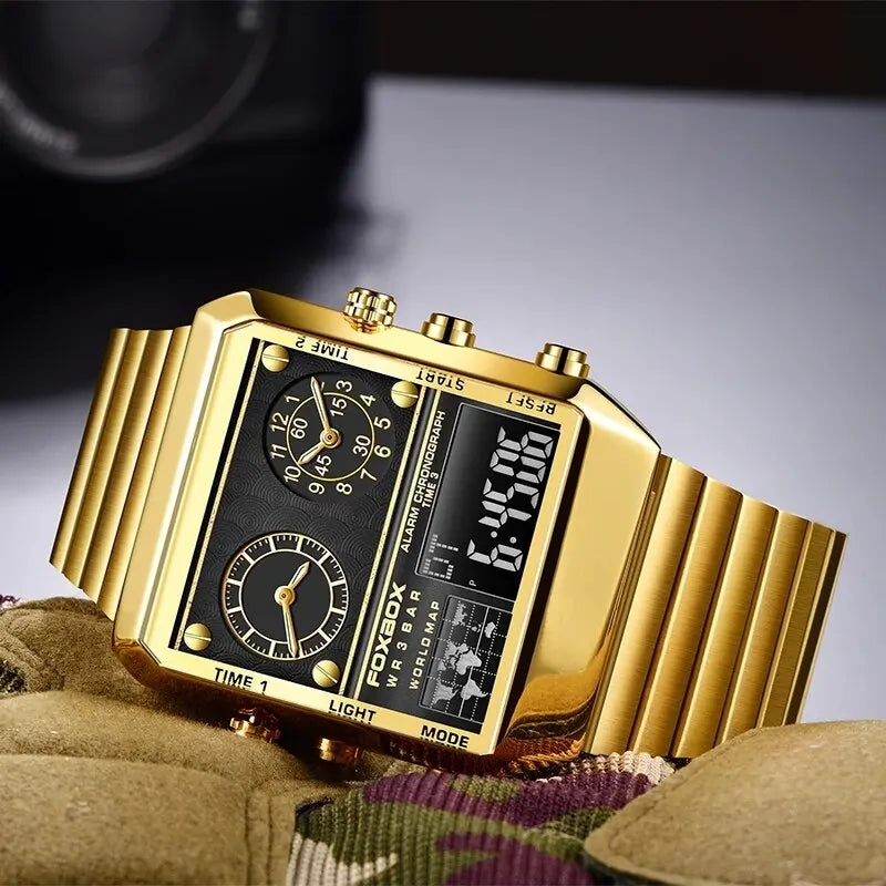 FOXBOX New Creative Square Watch Men Top Brand Luxury Digital Watch Fashion Dual Display Watches For Men Relogio Masculino+BOX - Sun Studio