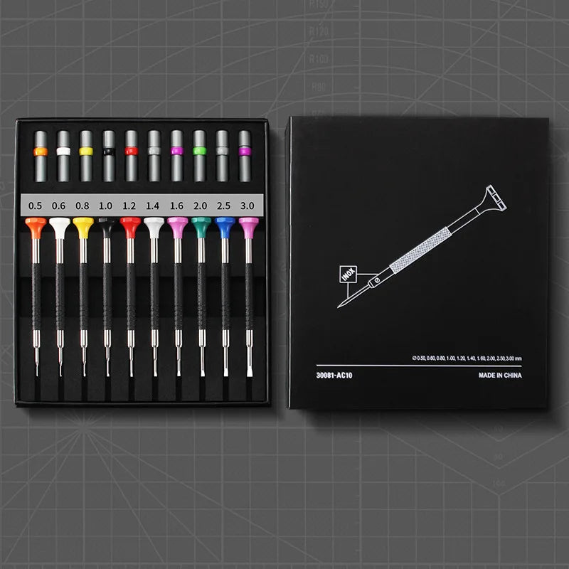 New Precision Watch Screwdriver Set 10pcs 0.5-3.0mm Phillips One-Piece Hand Screwdrivers for Watches Eyeglasses Watchmaker Tools - Sun Studio