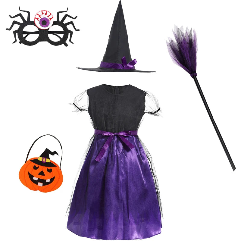 2-15Y Girls Halloween Witch Costume Children Cosplay Vampire Bat Dresses Carnival Party Clothes Children's Halloween Gifts - Sun Studio