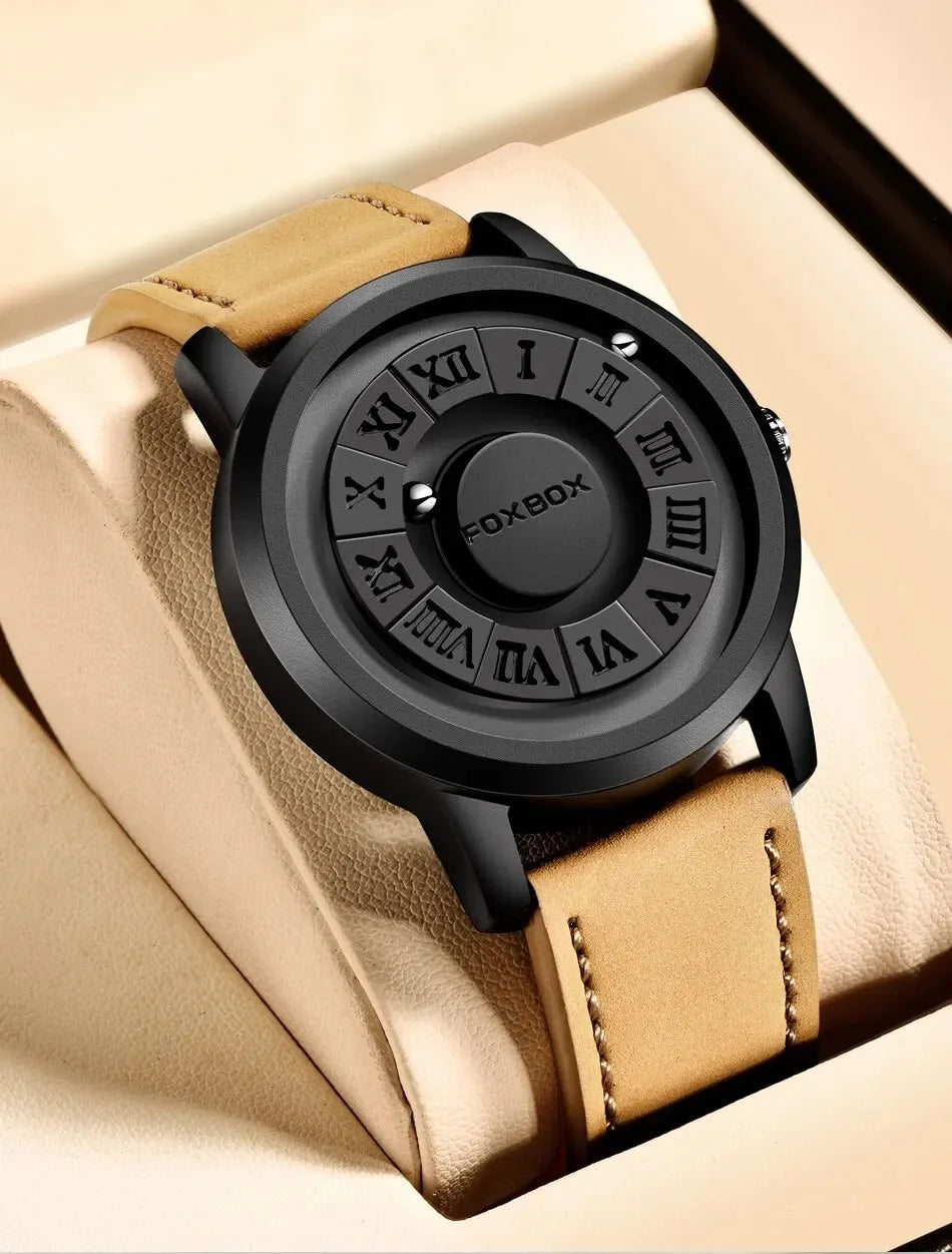 FOXBOX Men's Quartz Watch Fashion Personality Creative Scrolling Iron Ball Magnetic Pointer Waterproof for Male Watches Gift+Box - Sun Studio