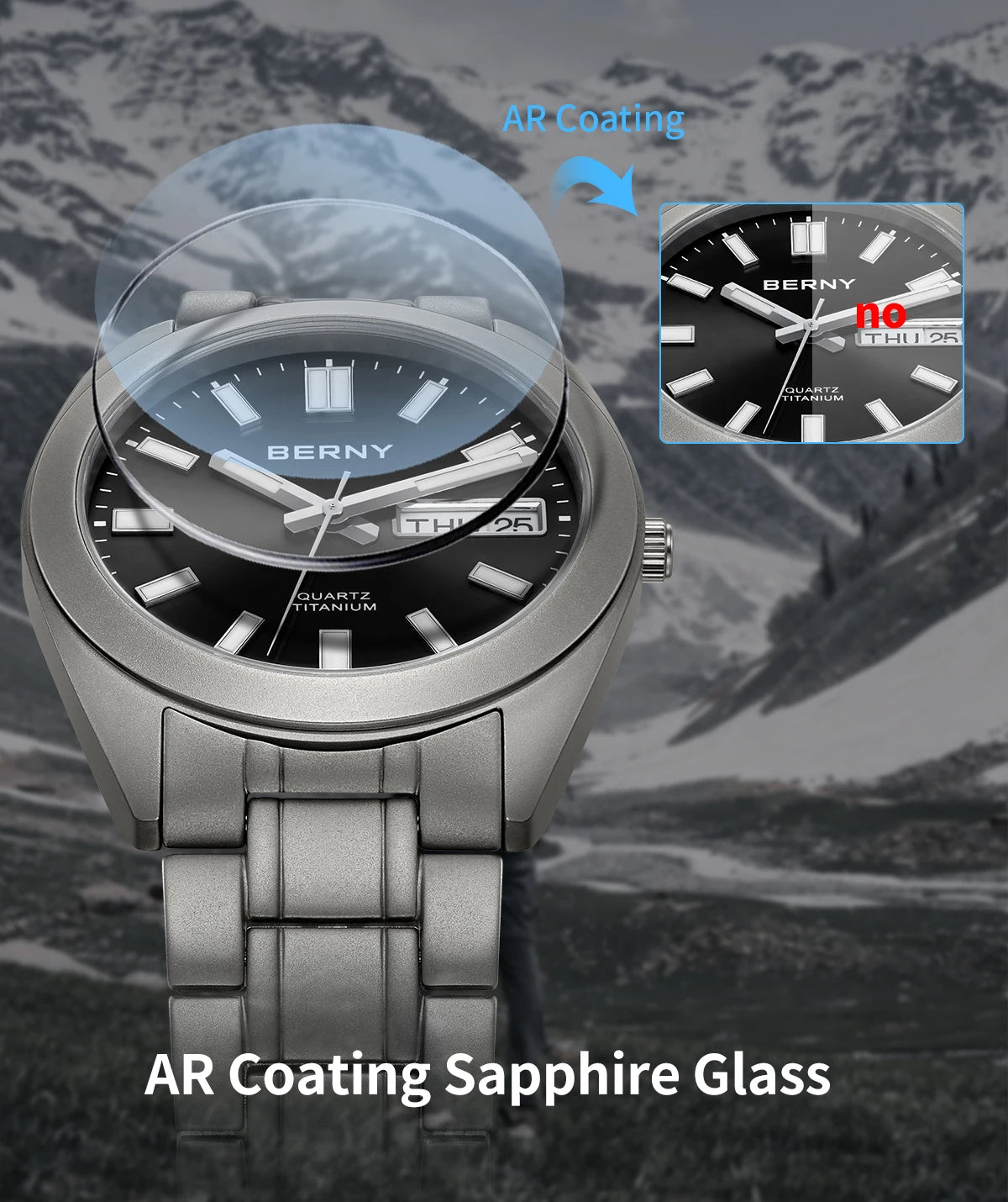 BERNY Titanium Watch for Men Supper Light Weight Wristwatch Super Luminous Sapphire 10ATM Waterproof Sport Field Quartz Watches - Sun Studio