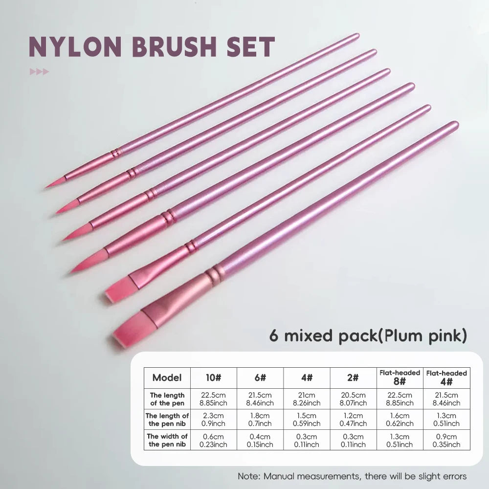 SeamiArt 4/6 Pcs. Different Colors Different Shapes Nylon Hair Painting Brush Set For Gouache Watercolor Oil Acrylic - Sun Studio