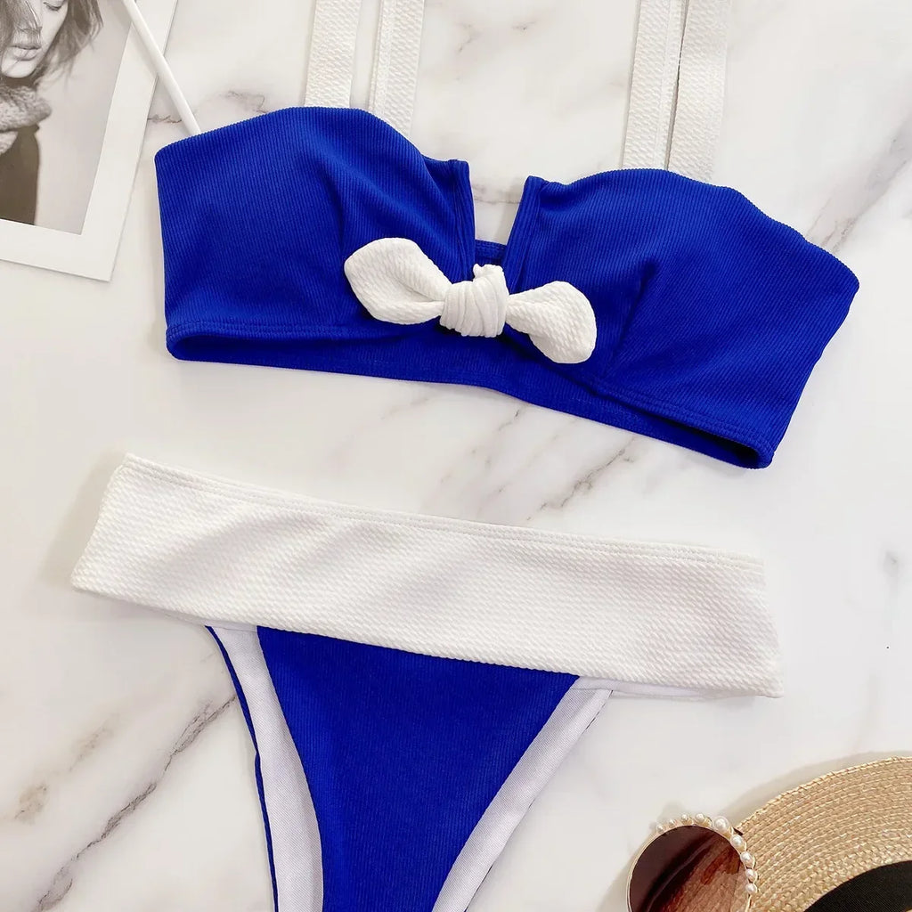 Bikini 2026 Sexy Swimwear Swimsuit Women Push Up Patchwork V-neck Bowknot Bikinis Set Bathing Suit Beach Bikini Banadores Mujer - Sun Studio