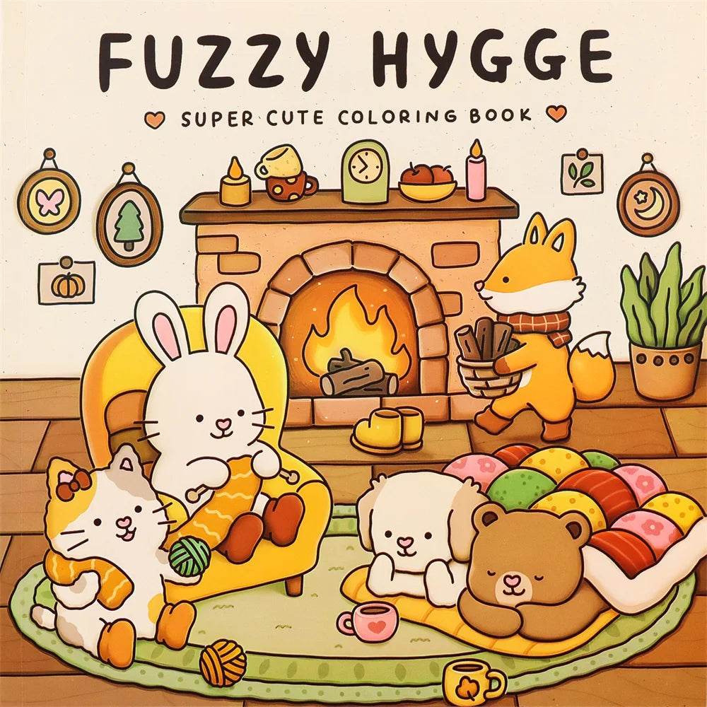 Fuzzy Hygge: Cozy Adult & Teen Coloring Book with Cute Animal Characters to Relieve Stress - Cute Animal Designs - Sun Studio