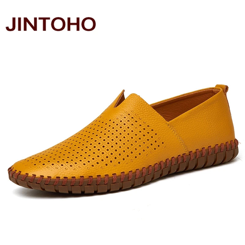 JINTOHO Big Size Men Genuine Leather Shoes Slip On Black Shoes Real Leather Loafers Mens Moccasins Shoes Italian Designer Shoes