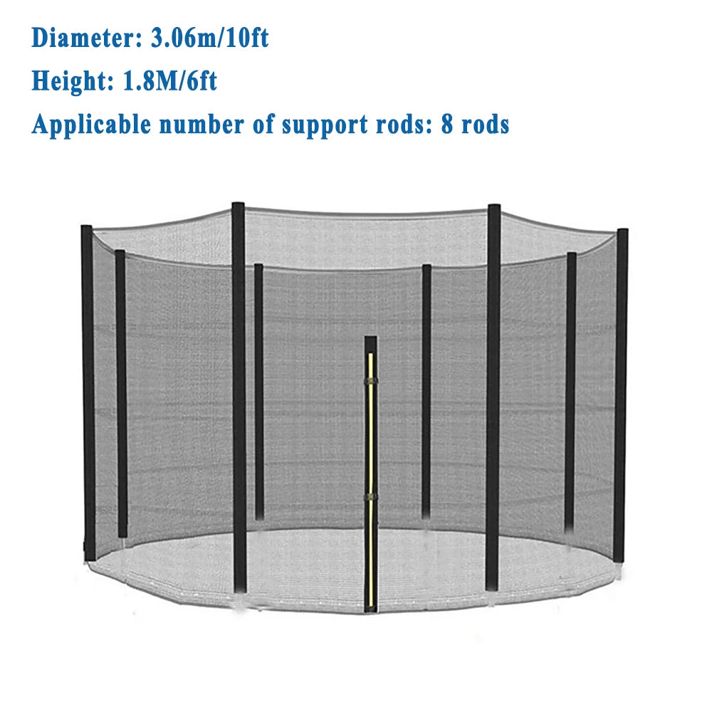(Only Net, No Pole) Trampoline Safety Net Enclosure Netting Protection Replacement for 6/8/10/12Ft Trampoline Frames w/ Zipper - Sun Studio