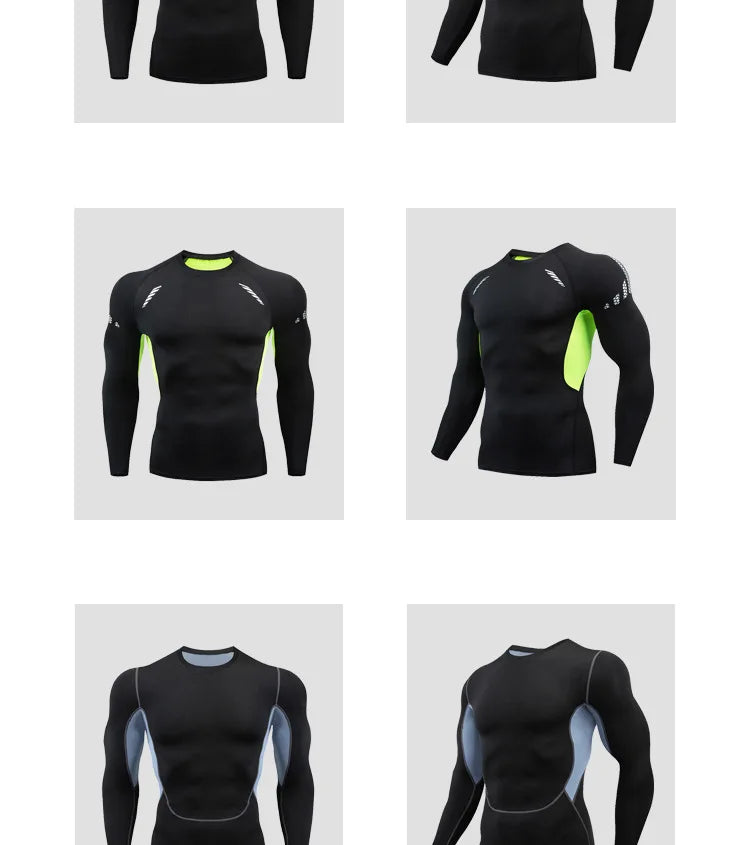 Gym Sports T-shirts for Men Long Sleeve Tights Boxing Sportswear Breathable Quick Dry Fitness Tops Male Outdoor Training Clothes - Sun Studio