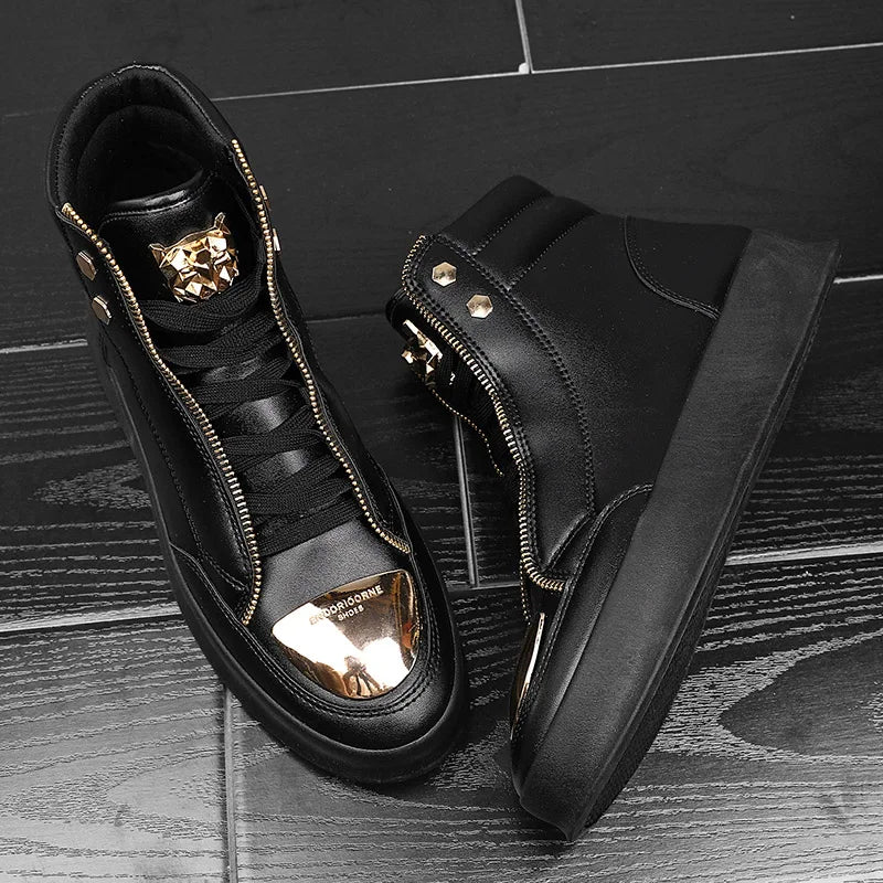 YRZL High Top Casual Shoes Men Sneakers Fashion Skateboard Shoes Leopard Platform Shoe Sport Training Shoes Men's Ankle Boots - Sun Studio