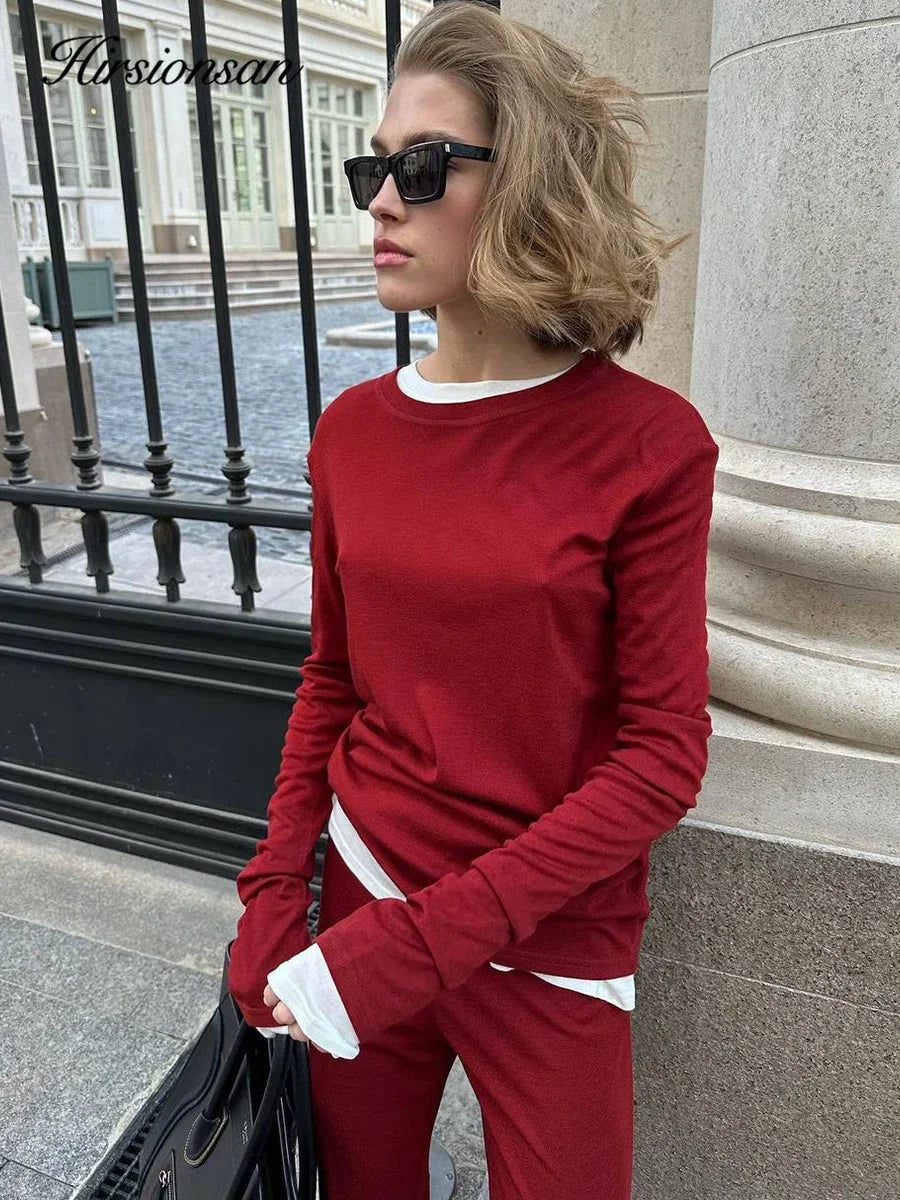 Hirsionsan Modal Soft Loose Sets Women 2026 Casual Two Pieces Long Sleeve T Shirts and High Waist Dresses Outfits Tracksuit - Sun Studio