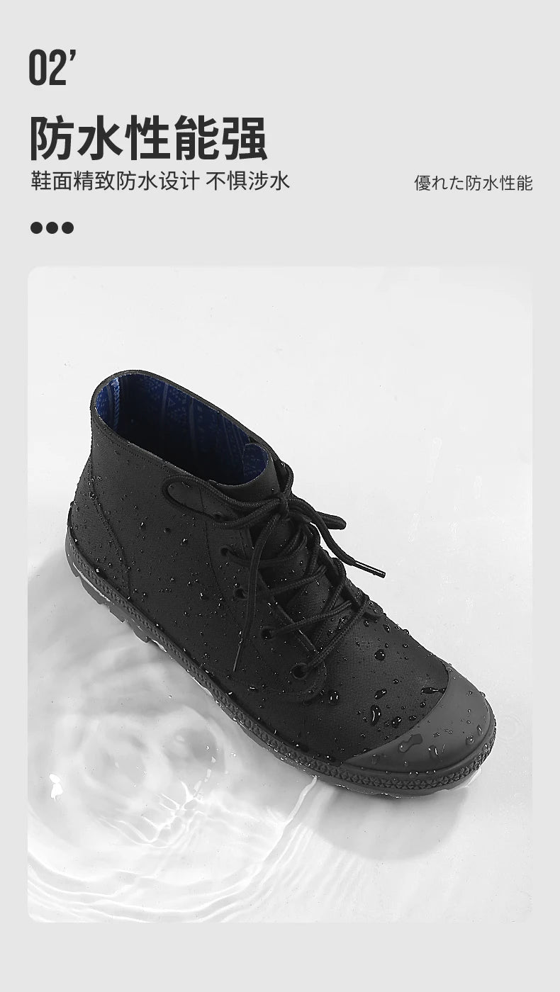 Winter Warm Rain Boots Men Fashion Lace-Up Motorcycle Outdoors Rain Boots Camping Fishing Shorts Shoes Waterproof Rain Women - Sun Studio