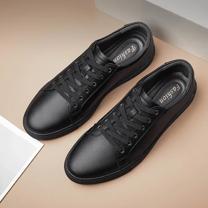 New Sneakers Men Shoes Genuine Leather Mens Casual Shoes Flat Male Footwear Fashion Black White Shoes Tenis Masculino Skateboard - Sun Studio