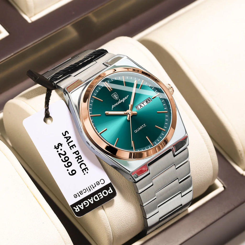 POEDAGAR Luxury Watch For Man Waterproof Luminous Date Week Stainless Steel Men Watch Casual Quartz Men's Watches Male Clock+box - Sun Studio
