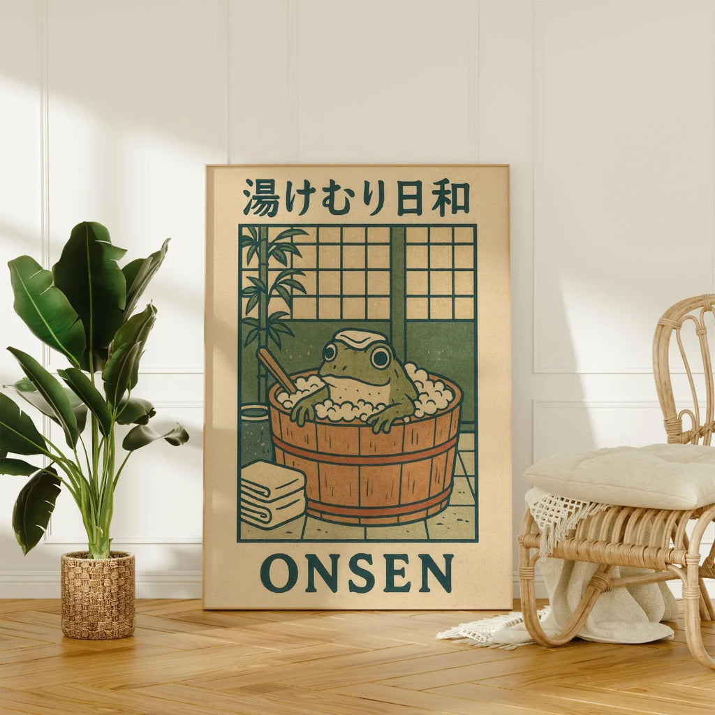Japanese Frog in Bathtub Canvas Prints Poster Retro Japandi Fun Animal Art Prints Bathroom Wall Art Home Decor Art Poster - Sun Studio