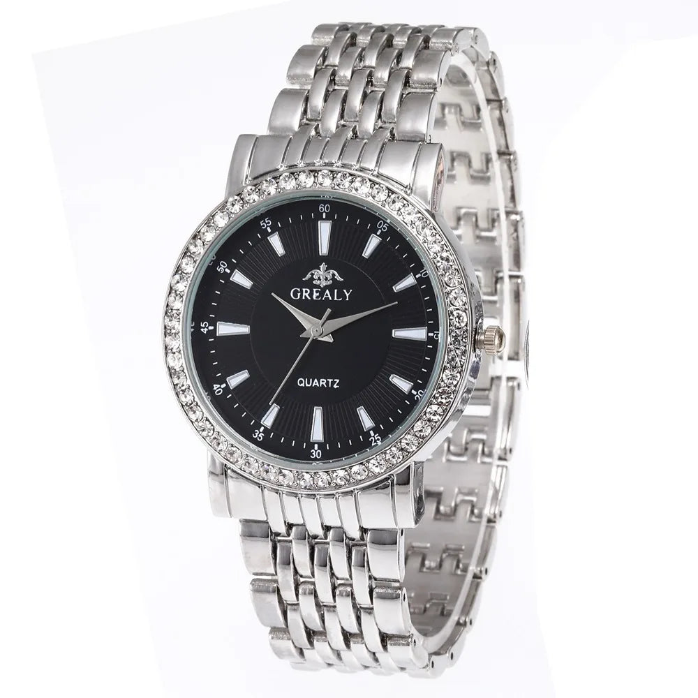 New Casual Watches Women Luxury Fashion Lovers Watch Rhinestone Stainless steel Quartz Watch Men Women Gift Business Wristwatch - Sun Studio
