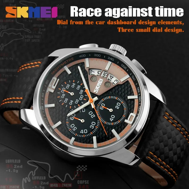 Skmei Top Brand Luxury Leather Strap 5Bar Waterproof Quartz Wristwatches Relogio Masculino Fashion Sport Mens Watches 9106 - Sun Studio