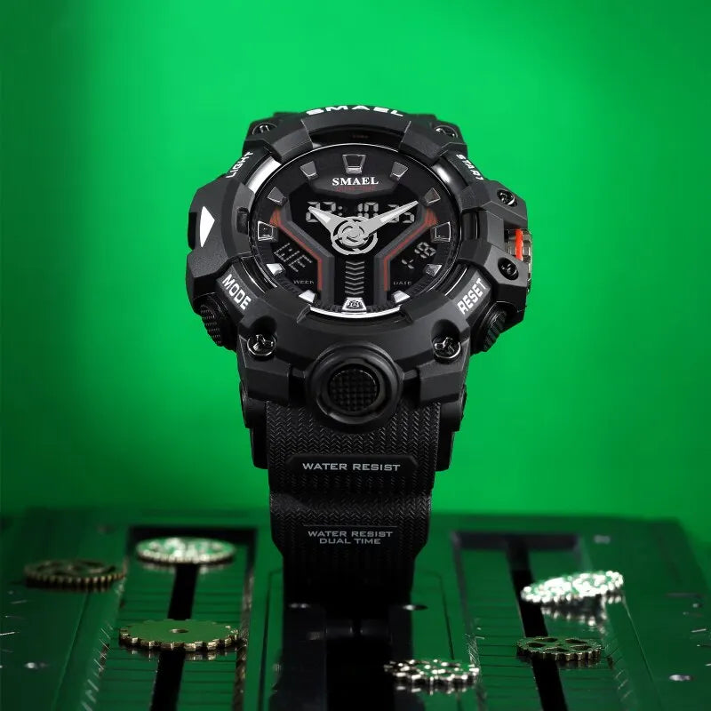 New SMAEL Sport Watch for Man Dual Time Watch for Men Shock Resistant Led Light Watch Military 8075 Quality Mens Sports Watches - Sun Studio