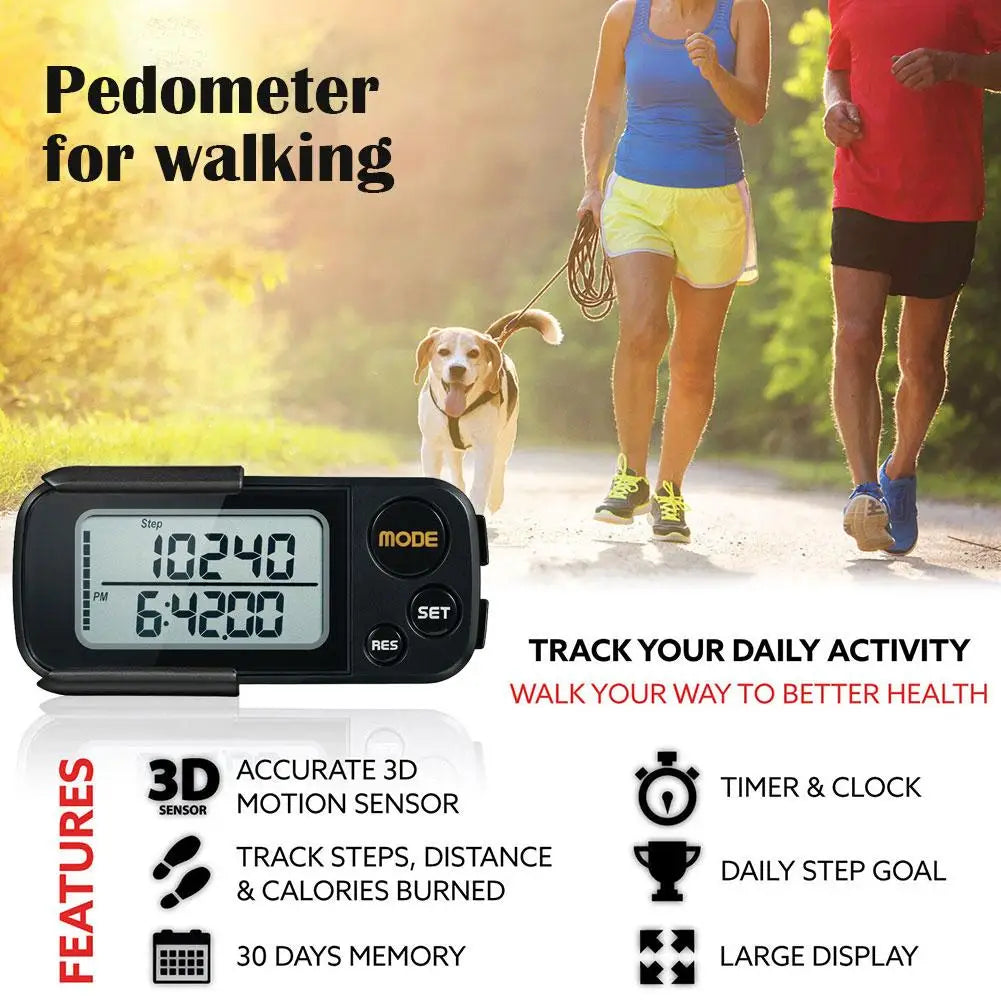1PC Pedometer Step Walking 3D Digital Pedometers Steps Watch Women Pocket Stopwatch Exercise Step Miles Counter Electronic K8S0 - Sun Studio