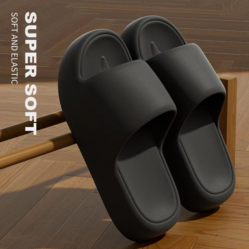 Unisex Bathroom Slippers Cloud Cushion Slides Summer Flat Sandals Thick Platform Shoes Man Indoor Non-Slip Couple Flip Flops - Sun Studio