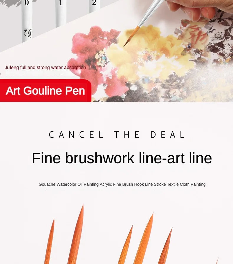 Artist Paint Brush 6 Pcs Set Thin Pen Extra Long Fine Point Liner Tip #000#00#0#1#2#3, Scale Models Nail Acrylic Oil Watercolor - Sun Studio