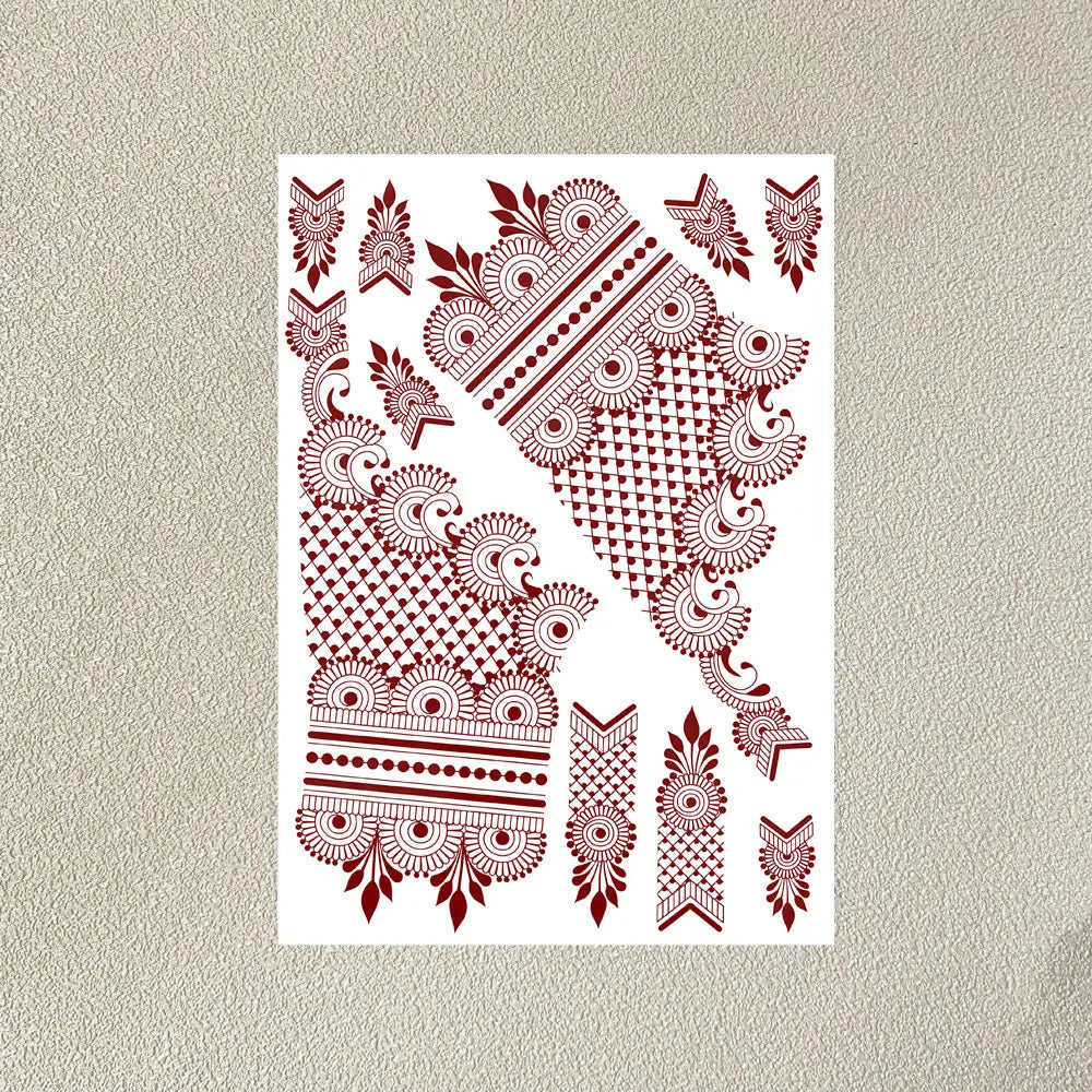 Waterproof Flower Hand Tattoo for Women Maroon Henna Tattoo Stickers for Hand Fingers Body Art Disposable Fake Tattoo Festival