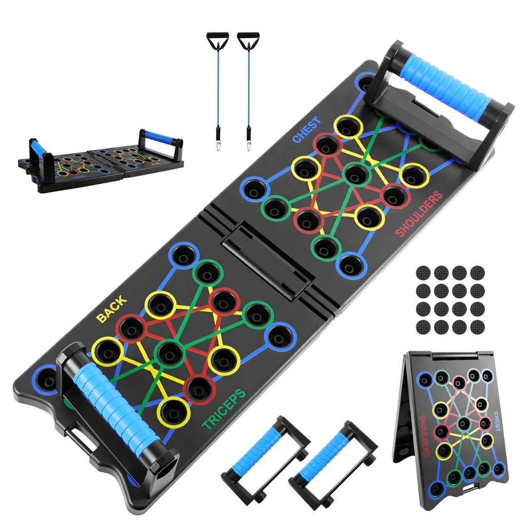Foldable Push Up Board with Resistance Bands, 24-In-1 Multifunctional Press Up Board for Men Women, for Effectively Exercise - Sun Studio