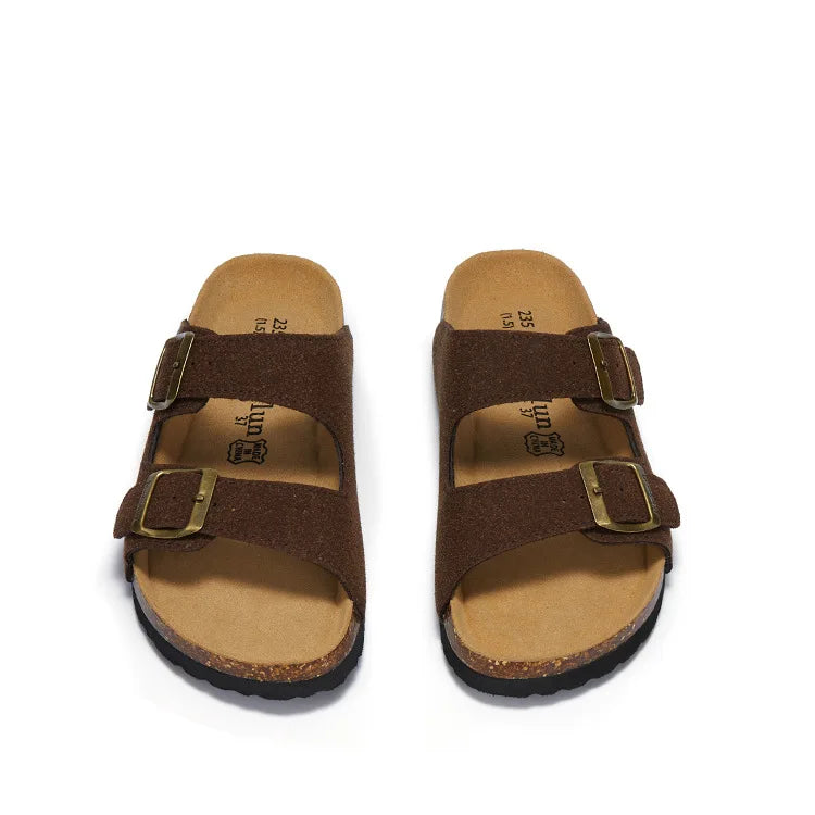 Summer Faux Suede Leather Cork Slippers Flip-flops Women Men Unisex Retro Wear Muller Slippers Fashion Casual Beach Sandals