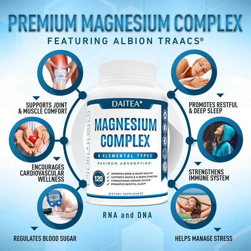 Magnesium Complex Supplement - for Supporting Muscles, Nerves, Heart and Bones, High Absorption Vegetarian Capsules - Sun Studio