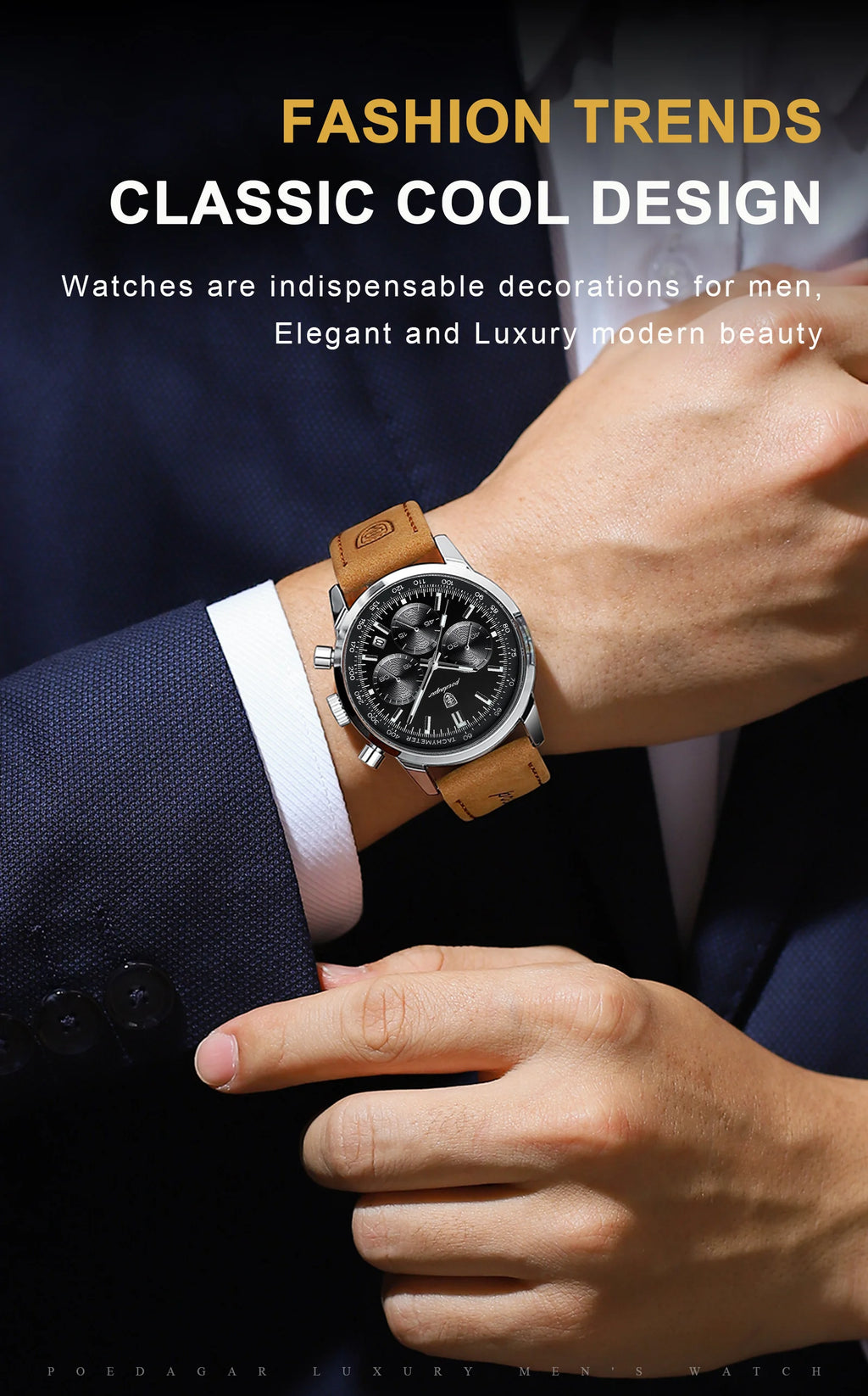 POEDAGAR Top Brand Men's Quartz Watch Waterproof Luminous Chronograph Military Man Watch Luxury Fashion Leather Watches For Men - Sun Studio