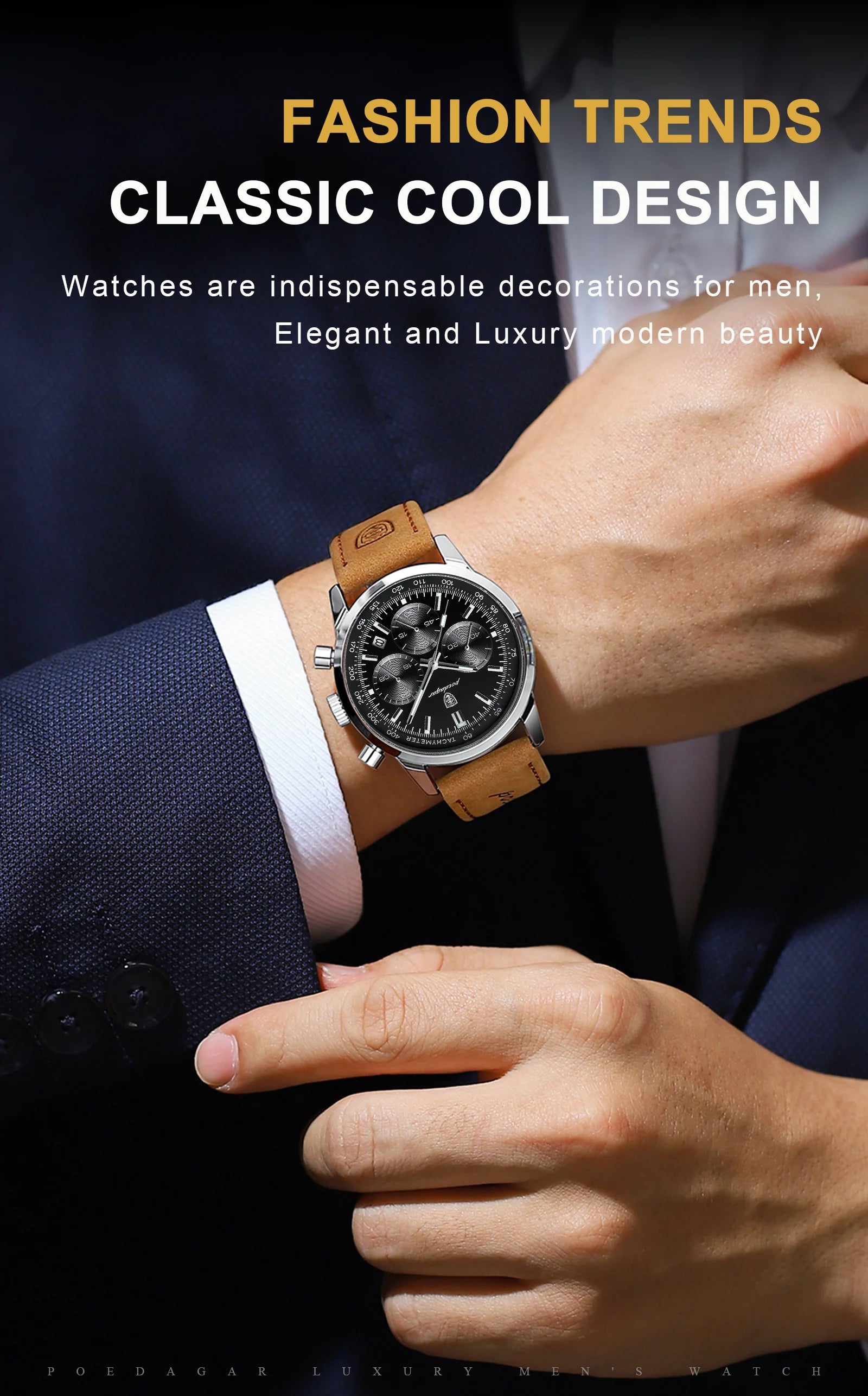 POEDAGAR Top Brand Men's Quartz Watch Waterproof Luminous Chronograph Military Man Watch Luxury Fashion Leather Watches For Men - Sun Studio