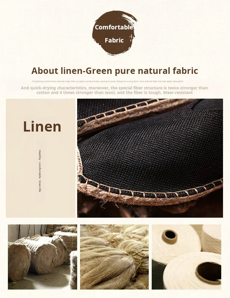 Women Sewing Flax Shoes Slip on Loafers Casual Shoes Man Espadrilles Hemp Canvas Flat Shoes Plus Size Fisherman Driving Footwear - Sun Studio