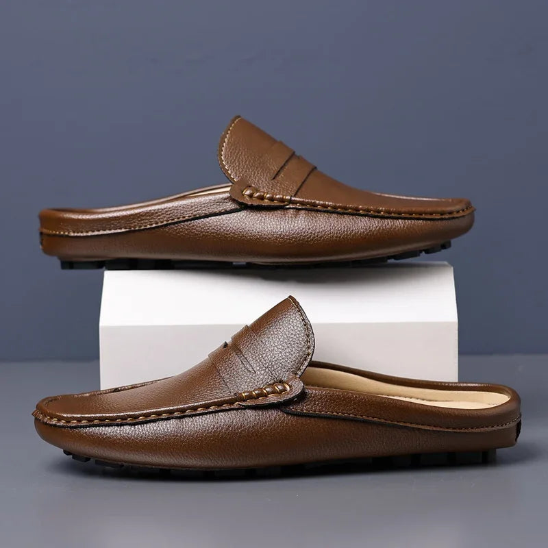 YRZL Loafers Summer Slip on Half Shoes for Men PU Leather Slippers Casual Breathable Comfy Loafers Moccasins Casual Shoes Men - Sun Studio