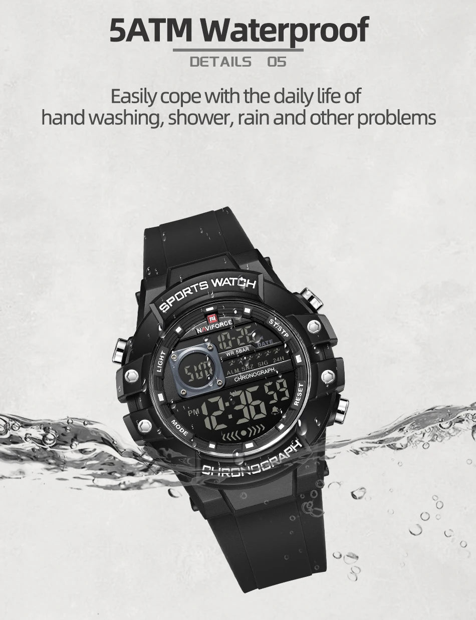 NAVIFORCE Men's Watches Multifunctional Gas phase Digital Display Silicone Strap Screen Boy's Electronic Sports Male Clock Gift - Sun Studio