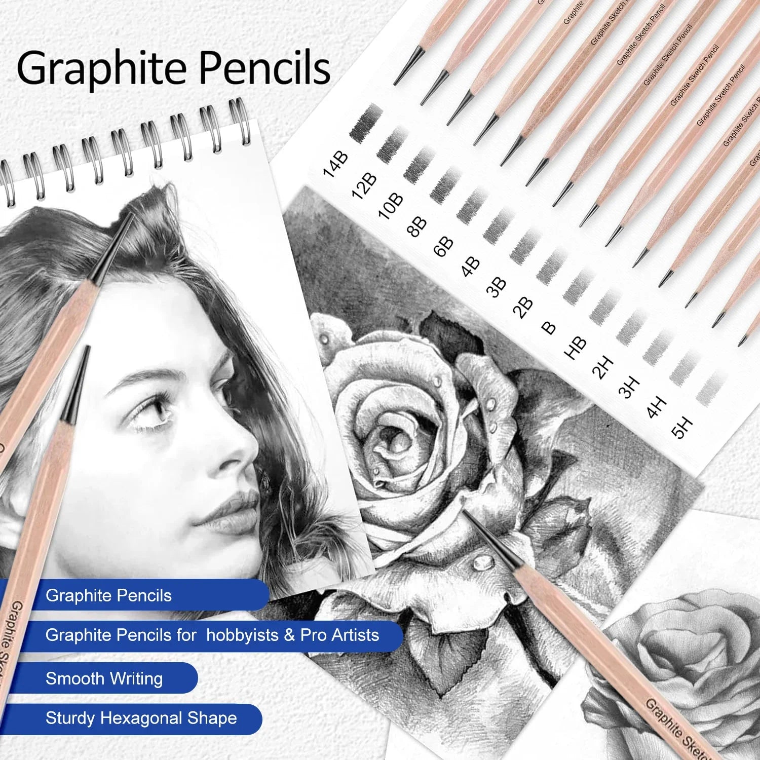 14/18/29/38/44/64 PCS Drawing Set Sketching Kit,Sketch Pencils Art Supplies with Graphite,Charcoal,Blending Tools & Accessories - Sun Studio