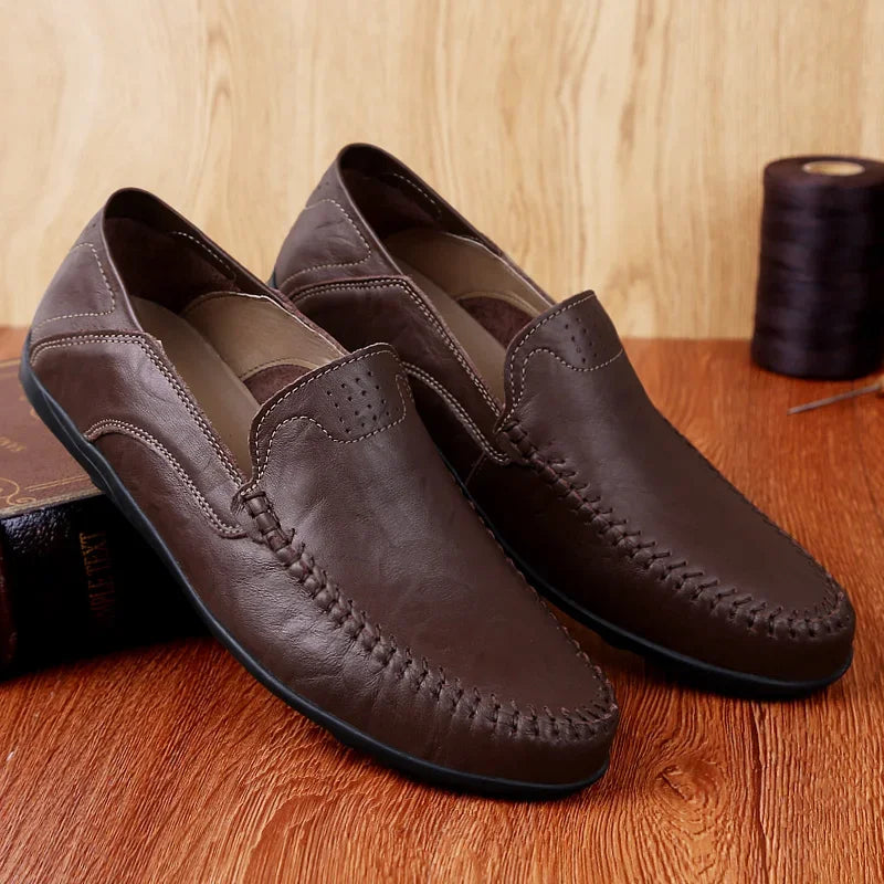 Genuine Leather Men Casual Shoes Luxury Brand Designer Men Loafers Moccasins Breathable Slip on Male Boat Shoes Plus Size 37-47 - Sun Studio
