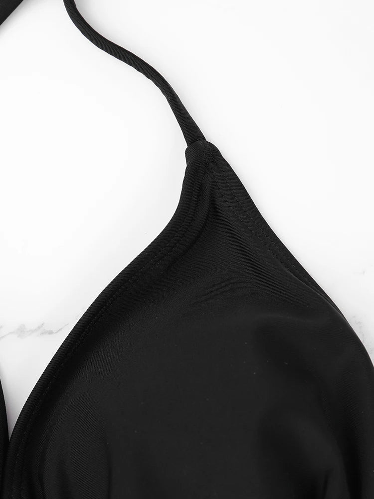 2 Pcs/Set Women's Bikini Split Set Summer Leisure Vacation Style Hanging Neck Bareback Strap Bikini Set Beach Women's Swimsuit - Sun Studio