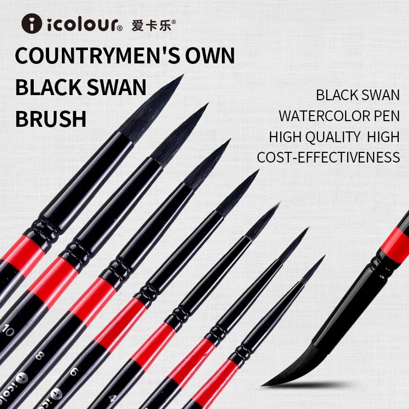 IColour Professional Squirrel Hair Painting Brush Set Black Handle Round Brush Watercolor Acrylic Gouache Oil Painting Brushes - Sun Studio