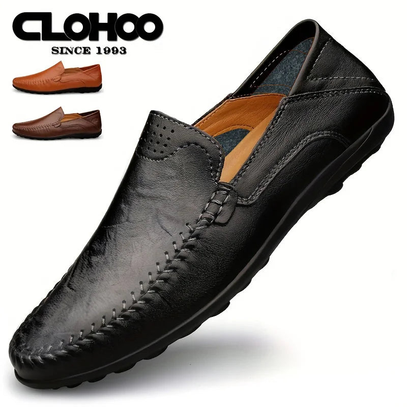 CLOHOO Men's Business Casual Shoes Leather Stitching Comfortable Breathable Rubber Bottom Second Layer Cowhide - Sun Studio