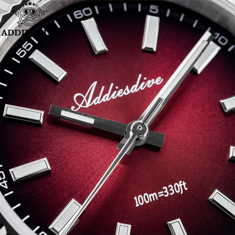 ADDIESDIVE AD2073 Men's Business Watch Sapphire Glass Stainless Steel Quartz Wristwatches Gradient Red Dial Watches Reloj Hombre - Sun Studio