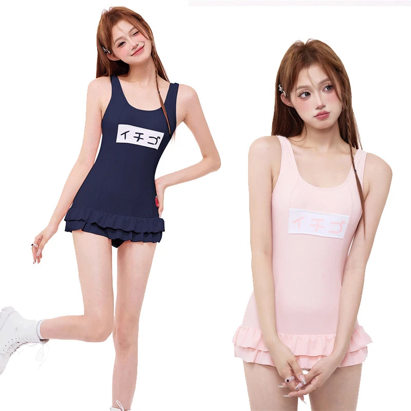 Students School Swimwear Sukumizu Girl Cute Anime Cosplay One-piece Swimsuit Lolita Strawberry Ruffle Swimming Bodysuit Dropship - Sun Studio