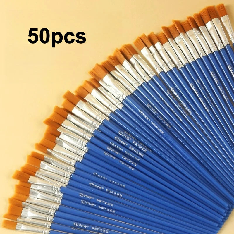 50pcs Gouache Watercolor & Acrylic Nylon Paint brush Set Flat Brushes DIY Digital Oil Painting Brush Hand-Painting Lining - Sun Studio