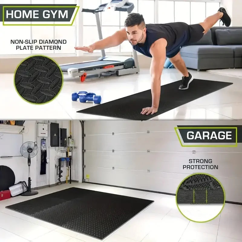 Foam Gym Mat 12 Pieces - Interlocking Puzzle Mat for Home Gym Heavy Duty Gym Floor Mat, Black - Sun Studio