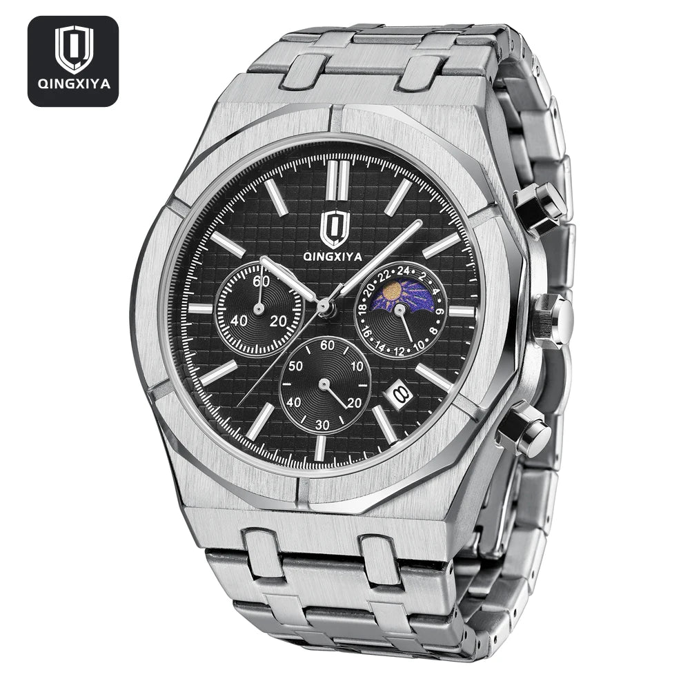 QINGXIYA Luxury Chronograph Quartz Watch Men Sport Military Watch For Men Waterproof Luminous Date Stainless Steel Men's Watches - Sun Studio