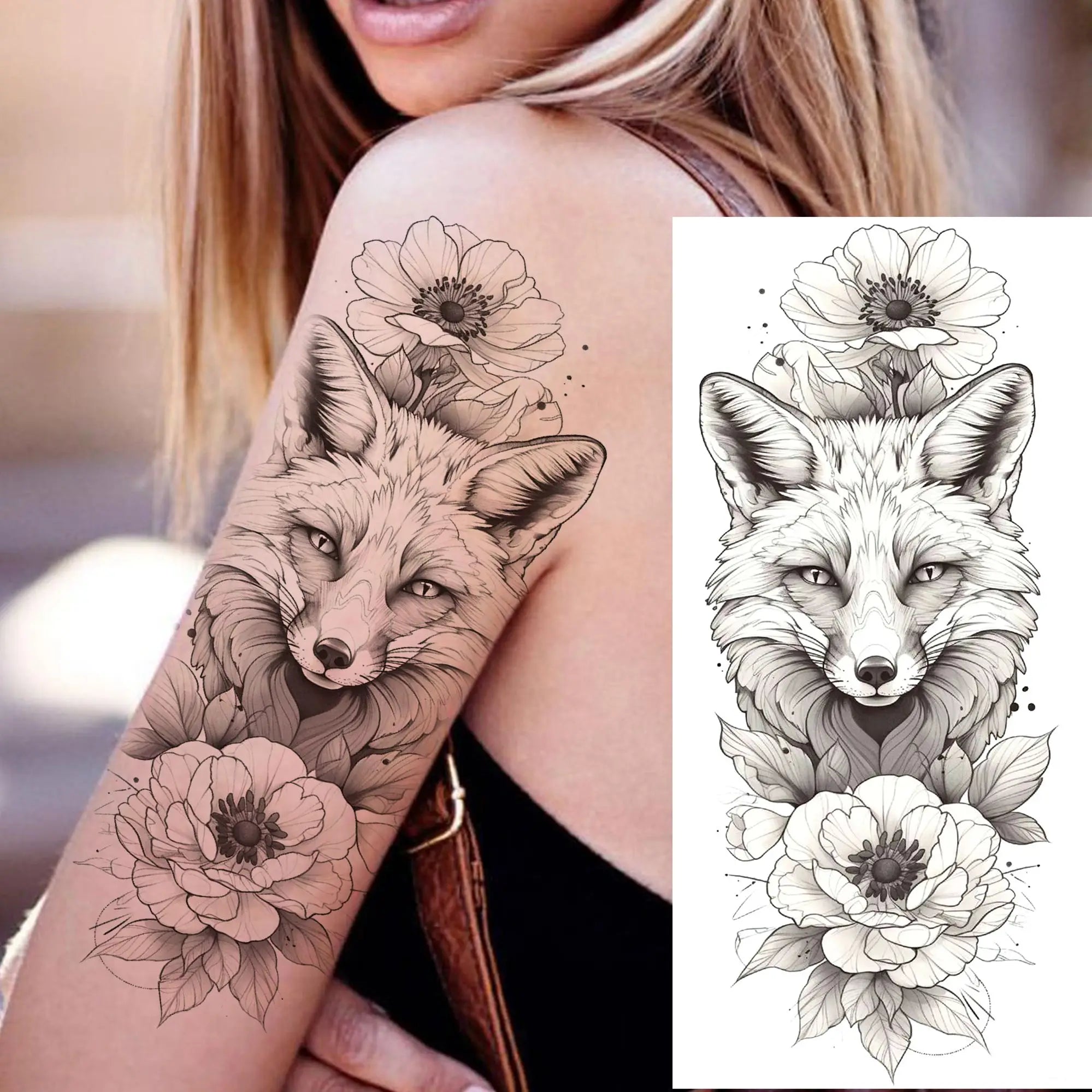 1 Sheet Beautiful Turtle With Flowers Temporary Tattoos Elephant Lion Tatoos Waterproof Realistic Animals Fake Tattoos Stickers - Sun Studio