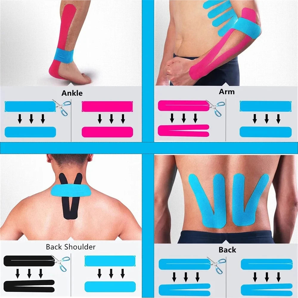 4 Rolls Sport Kinesiology Tape 5m Sports Self-adhesive Bandages Athletic Elastic Kneepad Muscle Pain Relief Knee Taping Fitness - Sun Studio